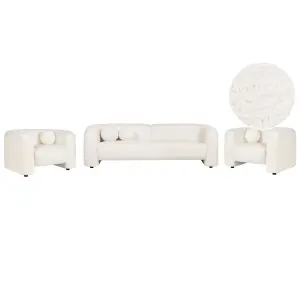 5 Seater Boucle Living Room Set White LEIREN