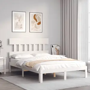 Berkfield Bed Frame with Headboard White 140x190 cm Solid Wood