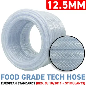 Clear PVC Braided Hose,Food Grade/Oil/Water/Fuel Reinforced Pipe,Tube 12.5mm internal,15.9mm external (4m)