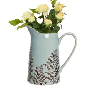 Sky Blue Fern Hallway Room Christmas Table Decor Pitcher Jug Flower Vase