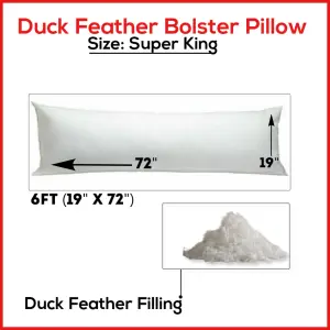 Duck Feather & Down Bolster Pillow Long Body Support Maternity Pregnancy Pillows Size (Super King)