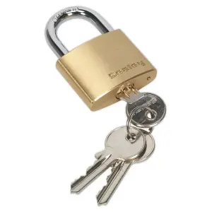 Sealey 40mm Brass Body Padlock With Corrosion Resistant Brass Body PL101