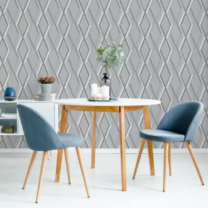 Superfresco Easy Prestige Grey Gold effect Geometric Smooth Wallpaper