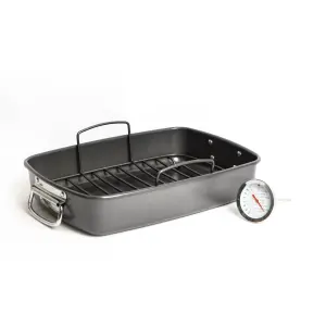 MasterClass Roasting Pan with Rack and Meat Thermometer with Non-stick Coating