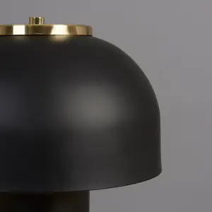 ValueLights Geneva Contemporary Matt Black and Satin Brass Cylinder Mushroom Dome Table Lamp