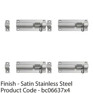 4 PACK - Straight Barrel Surface Mounted Sliding Door Bolt Lock 200mm x 38mm Satin Steel