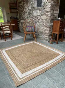 KHIDAKEE Square Border Natural Rug Hand Woven Jute / 150 cm x 150 cm