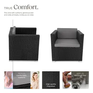 Rattan Garden Armchair Lignano - UV-resistant, with seat and back cushions - black