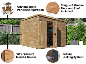 Dunster House Wooden Shed Garden Storage 2.4m x 3m Pressure Treated Overlord Pent Window