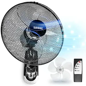 Duronic FN55 BK Wall Mounted Fan, Oscillating/Rotating 16 Inch Head, 60W Power - 3 Speeds, Timer Function, Remote Control (black)