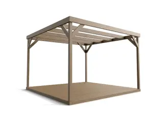 Wooden box pergola and decking, complete DIY kit (3.6m x 3.6m, Rustic brown finish)