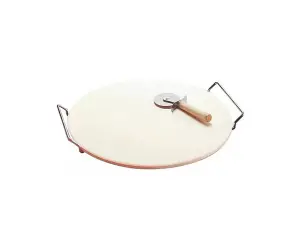 33cm Round Pizza Stones with Stand Pizza Stone and Pizza Cutter Set Heavy Duty Ceramic Large Pizza Baking Stone Pizza Tray