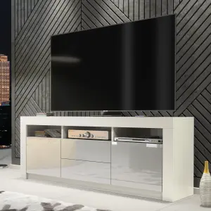 Modern TV Unit 160cm White with High Gloss Grey Doors - Creative Furniture