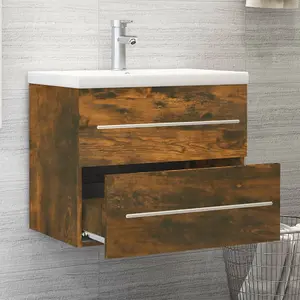 Berkfield Sink Cabinet with Built-in Basin Smoked Oak Engineered Wood