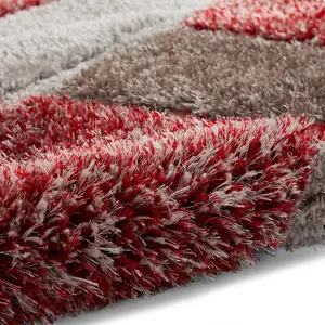 Grey Red Shaggy Modern Geometric Easy to Clean Rug for Living Room Bedroom and Dining Room-160cm X 220cm