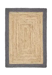 Grey Bordered Rug, Handmade Rug with 20mm Thickness, Modern Luxurious Wool Rug for Bedroom, & Dining Room-160cm X 230cm