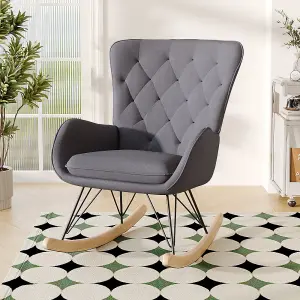 Upholstered Rocking Chair with Removable Padded Seat Comfy Accent Chair