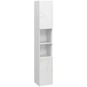 kleankin High Gloss Bathroom Storage Cabinet with Adjustable Shelves White