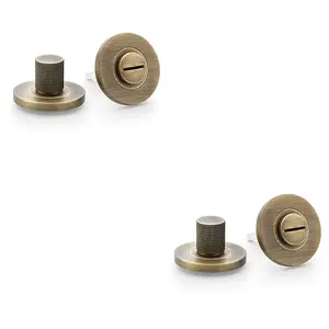 2 PACK - Modern Knurled Thumbturn & Release Lock - Antique Brass - Bathroom Door WC