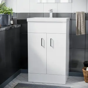 Nanuya 500mm Freestanding Gloss White MDF Vanity Cabinet with Ceramic Basin Sink