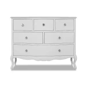 Juliette White Shabby Chic 6 Drawer Chest of Drawers with Crystal Handles