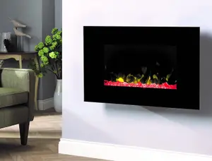 Dimplex TLC20 Toluca Deluxe Optiflame Wall Fire,Black Glass Wall Mounting Electric Fire with Multi-coloured LED Flame Effect