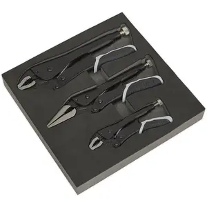 3 Piece Locking Pliers Set with Quick Release - Curved and Long Nose Tools in Black