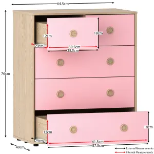 Vida Designs Neptune Pink & Oak 5 Drawer Chest (H)760mm (W)647mm (D)395mm