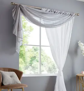 Double Display Voile 150cm x 229cm Silver/White Slot Top Curtain Panel