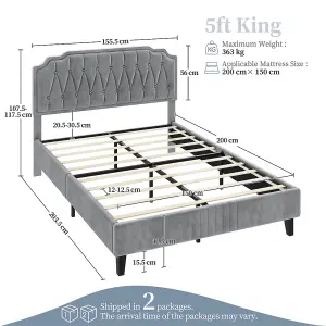 Yaheetech Light Grey 5ft King Upholstered Bed Frame with Button-Tufted Adjustable Headboard and Wooden Slat Support