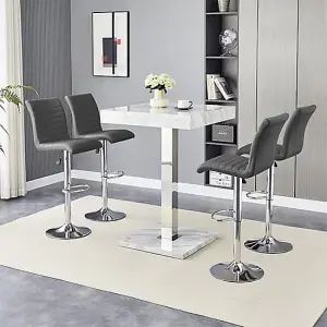 Furniture In Fashion Topaz Magnesia Effect High Gloss Bar Table 4 Ripple Grey Stools