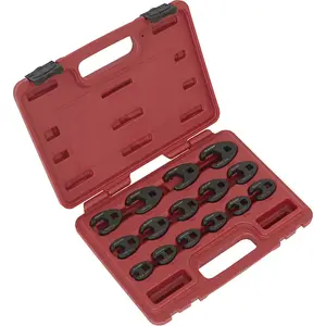 Premium 15pc Crows Foot Nut Spanner Socket Set with 3/8" Drive Ratchet