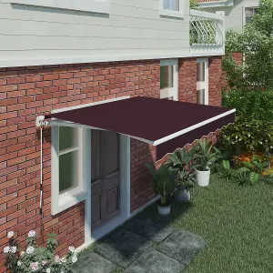 SunDaze 2 x 1.5m Manual Awning Retractable Garden Patio Canopy Sun Shade Shelter with Fittings and Crank Handle Wine Red