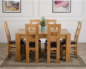 Kuba 150 x 85 cm Chunky Medium Oak Dining Table and 6 Chairs Dining Set with Yale Chairs