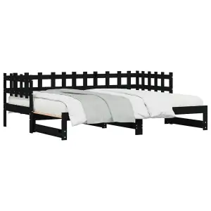 Berkfield Pull-out Day Bed Black 2x(90x190) cm Solid Wood Pine