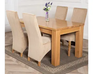 Dakota 152 x 87 cm Chunky Medium Oak Dining Table and 4 Chairs Dining Set with Lola Beige Fabric Chairs