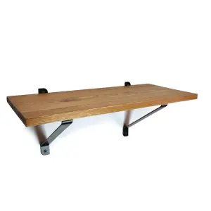 Solid Pine Rustical Shelf Medium Oak with Black GALA Bracket 25x110cm