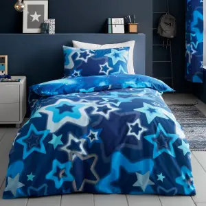 Catherine Lansfield Ombre Stars Reversible Duvet Cover Set with Pillowcase Blue