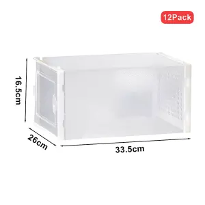 12 Pcs Clear Stackable Shoe Storage Box Plastic Shoe Organiser 36cm (W) x 26cm (D) x 16.5cm (H)