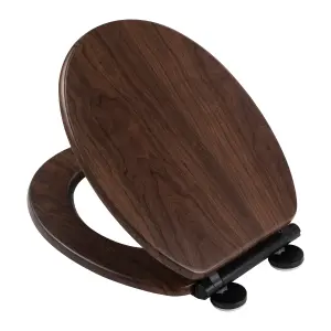 Croydex Flexi-Fix Walnut effect Standard Soft close Toilet seat