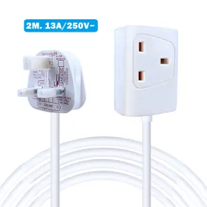 Extrastar 1 Way 13A Extension Leads with Cable 3G1.25, 2M, White