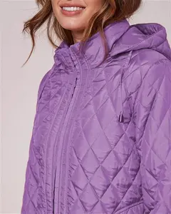 Cotton Traders Women's Showerproof Hooded Quilted Jacket In Purple - Size 14