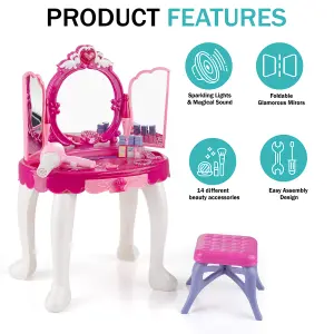 GLAMOUR MIRROR GIRLS VANITY DRESSING TABLE PLAY SET FUN TOY LIGHT CHRISTMAS GIFT