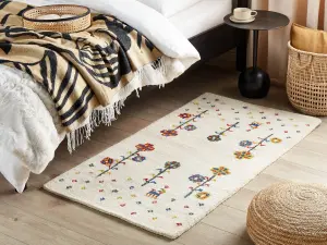 Wool Gabbeh Area Rug with Floral Pattern 80 x 150 cm Beige HUSUNLU