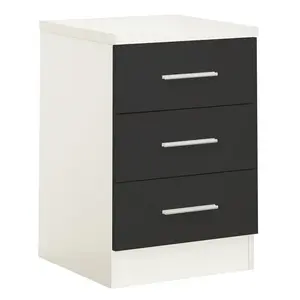 Eva 3 Drawer Bedside Table Matt White/Gloss Grey