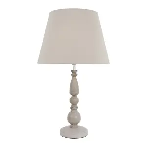 First Choice Lighting Grey Wash Wood Effect 59cm Table Lamp with And Grey Cotton Shade