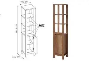 Bathroom Tall Cabinet Floor Cupboard Slimline Tallboy Shelf Unit Classic Oak Effect