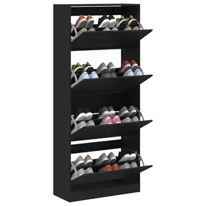 Berkfield Shoe Cabinet with 4 Flip-Drawers Black 80x34x187.5 cm