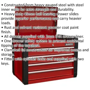 Heavy Duty 4 Drawer Tool Chest Storage Unit - 663mm x 431mm x 447mm in Red