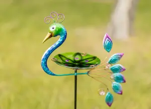 Garden Peacock Glass Bird Bath Feeder Stake